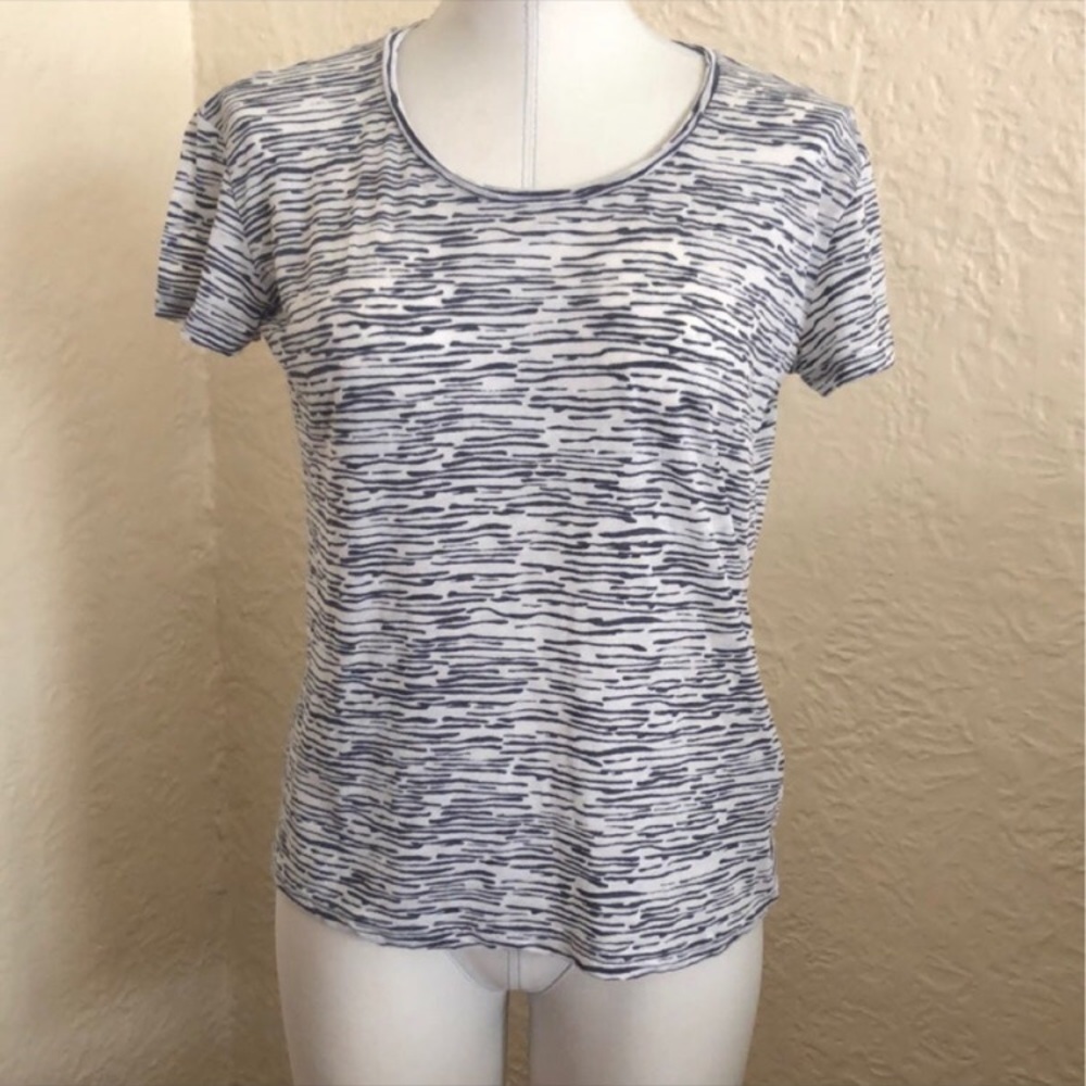 The Kooples Blue White Burn Out Silver Zipper Tee Shirt Top XS
